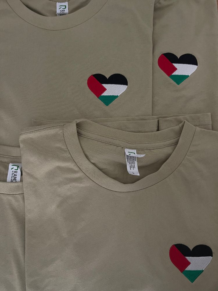 Palestine Heart Adult Shirt - KHAKI